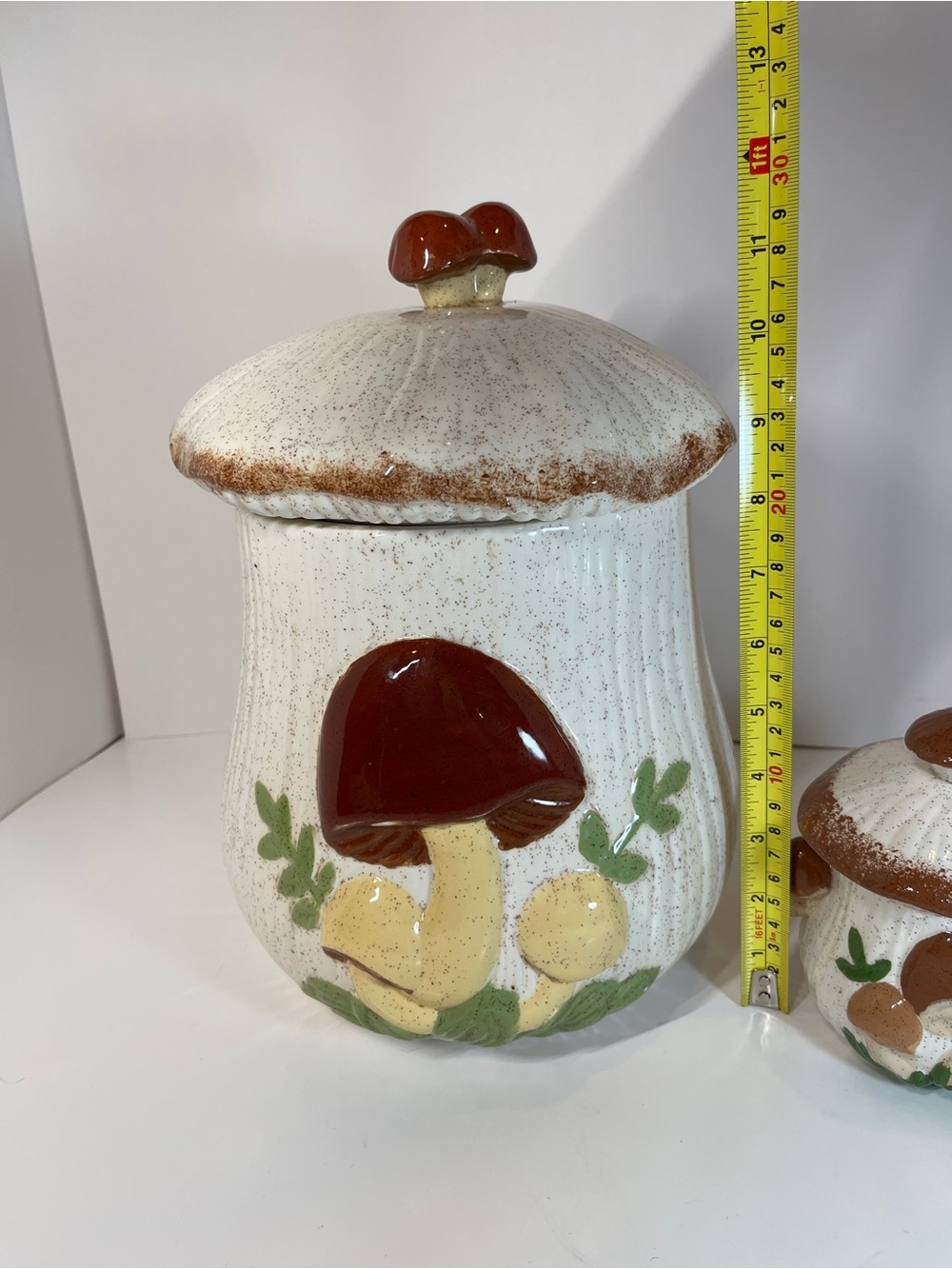 Vintage 1970s MCM Mushroom Canister Set of 2 Arnels Large Cookie Jar Sugar Bowl - Picture 3 of 16
